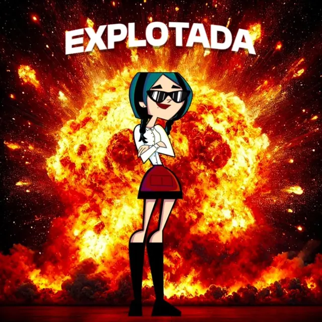 Copertina di Explotada: una ragazza in stile cartoon davanti a un'esplosione di fuoco